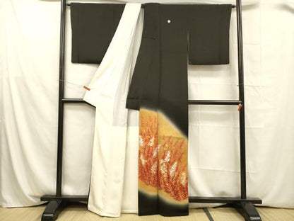 平和屋着物■豪華黒留袖　手描き　総刺繍　樹林文　暈し染め　金彩　正絹　逸品　DABA0848cm