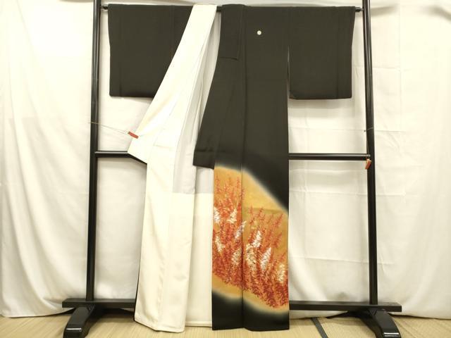 平和屋着物■豪華黒留袖　手描き　総刺繍　樹林文　暈し染め　金彩　正絹　逸品　DABA0848cm