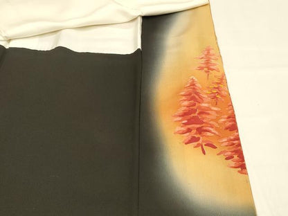 平和屋着物■豪華黒留袖　手描き　総刺繍　樹林文　暈し染め　金彩　正絹　逸品　DABA0848cm