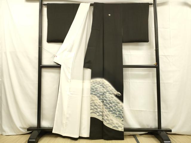 平和屋着物■豪華黒留袖　刺繍　松文　銀彩　正絹　逸品　DABA0850cm