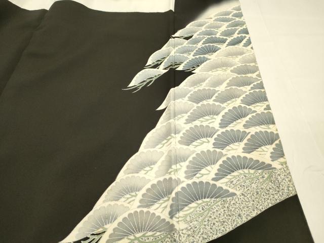 平和屋着物■豪華黒留袖　刺繍　松文　銀彩　正絹　逸品　DABA0850cm
