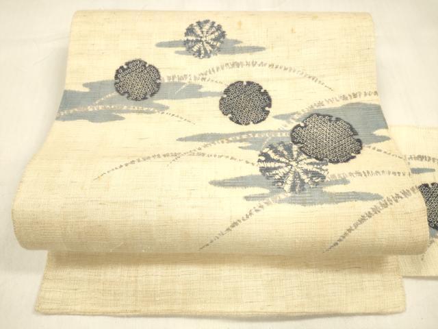 平和屋着物＊夏物 九寸名古屋帯 鹿の子雪輪芝文 麻 逸品 DABA0857cm