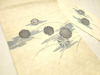 平和屋着物＊夏物 九寸名古屋帯 鹿の子雪輪芝文 麻 逸品 DABA0857cm