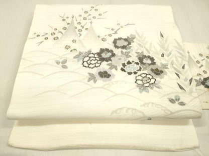 平和屋着物＊夏物 九寸名古屋帯 流水草花文 金彩 DABA0858cm