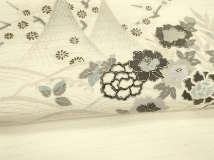 平和屋着物＊夏物 九寸名古屋帯 流水草花文 金彩 DABA0858cm