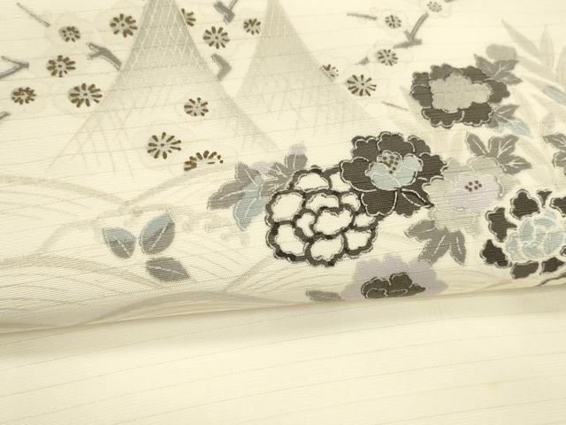平和屋着物＊夏物 九寸名古屋帯 流水草花文 金彩 DABA0858cm