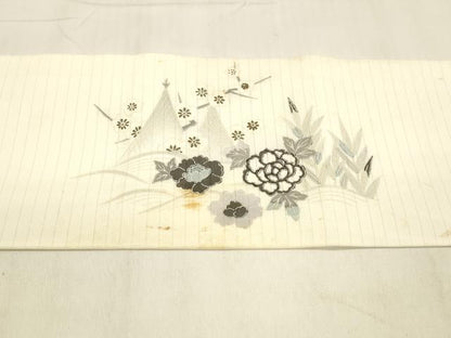 平和屋着物＊夏物 九寸名古屋帯 流水草花文 金彩 DABA0858cm