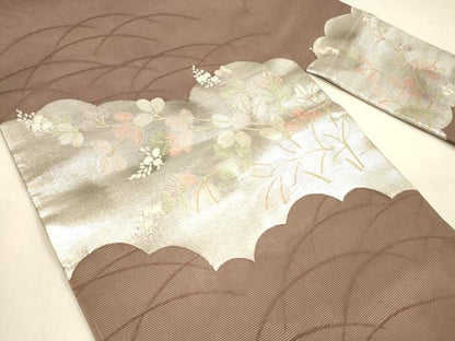 平和屋着物＊夏物 九寸名古屋帯 草葉文 金銀糸 正絹 逸品 DABA0862cm