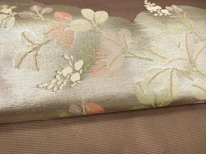 平和屋着物＊夏物 九寸名古屋帯 草葉文 金銀糸 正絹 逸品 DABA0862cm