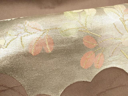 平和屋着物＊夏物 九寸名古屋帯 草葉文 金銀糸 正絹 逸品 DABA0862cm