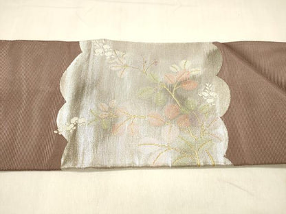 平和屋着物＊夏物 九寸名古屋帯 草葉文 金銀糸 正絹 逸品 DABA0862cm