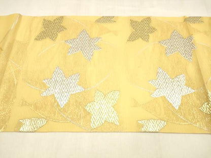 平和屋着物＊夏物 九寸開き名古屋帯 草葉文 金銀糸 正絹 逸品 DABA0864cm