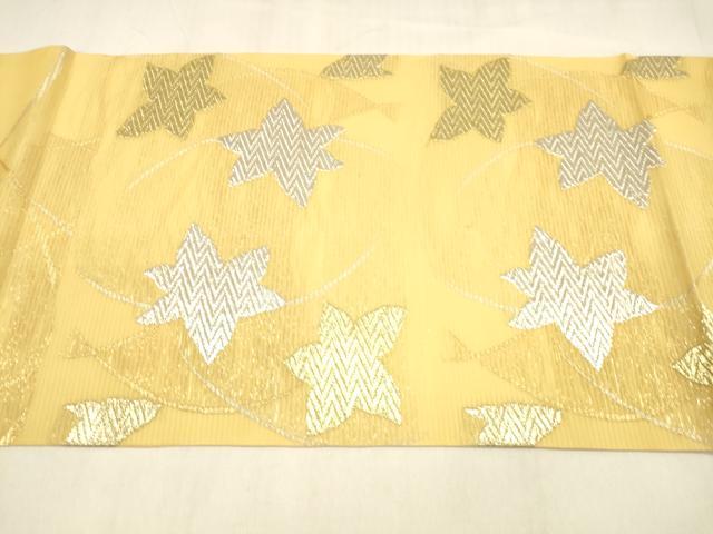 平和屋着物＊夏物 九寸開き名古屋帯 草葉文 金銀糸 正絹 逸品 DABA0864cm