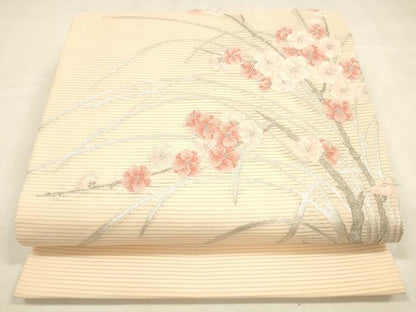 平和屋着物＊夏物 絽綴れ 九寸開き名古屋帯 枝花文 銀糸 正絹 逸品 DABA0865cm