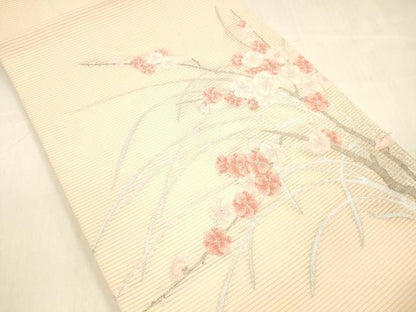 平和屋着物＊夏物 絽綴れ 九寸開き名古屋帯 枝花文 銀糸 正絹 逸品 DABA0865cm