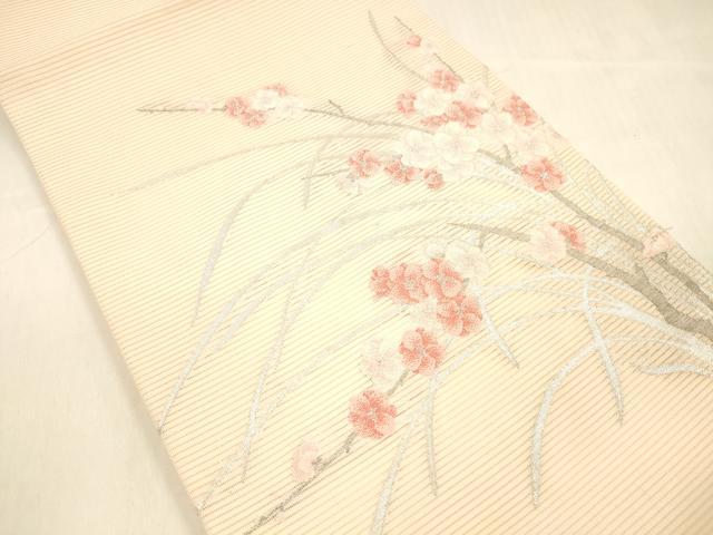 平和屋着物＊夏物 絽綴れ 九寸開き名古屋帯 枝花文 銀糸 正絹 逸品 DABA0865cm