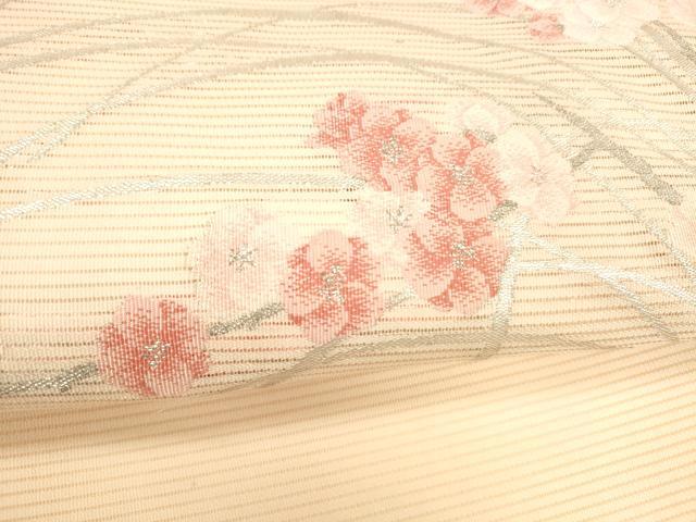 平和屋着物＊夏物 絽綴れ 九寸開き名古屋帯 枝花文 銀糸 正絹 逸品 DABA0865cm