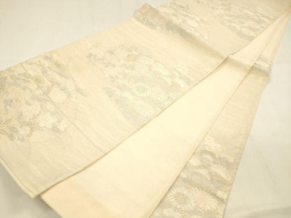 平和屋着物＊夏物 六通柄袋帯 草花文 銀糸 DABA0868cm