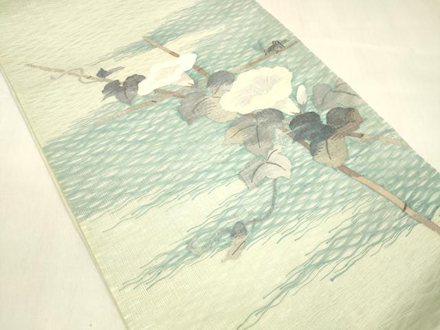 平和屋着物＊夏物　六通柄袋帯　朝顔　夏虫　銀糸　正絹　逸品　DABA0869cm 平和屋着物＊夏物 六通柄袋帯 朝顔 夏虫 銀糸 正絹 逸品 DABA0869cm