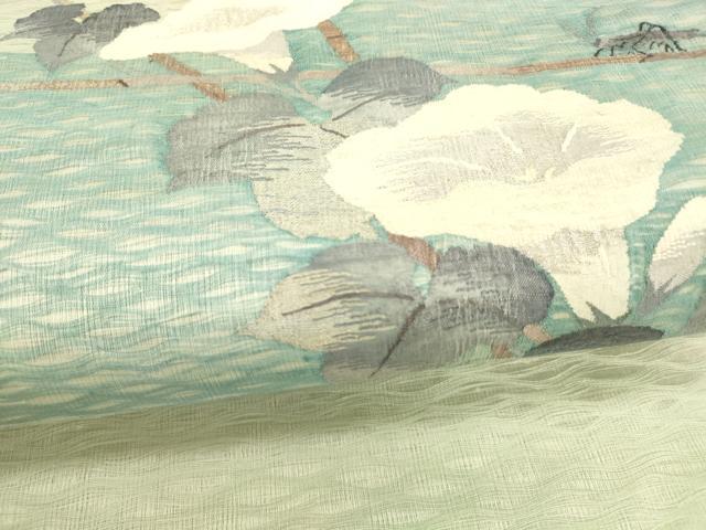 平和屋着物＊夏物　六通柄袋帯　朝顔　夏虫　銀糸　正絹　逸品　DABA0869cm 平和屋着物＊夏物 六通柄袋帯 朝顔 夏虫 銀糸 正絹 逸品 DABA0869cm