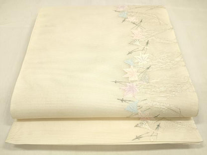平和屋着物＊夏物 六通柄 本袋帯 唐織 草葉文 銀糸 正絹 逸品 DABA0870cm