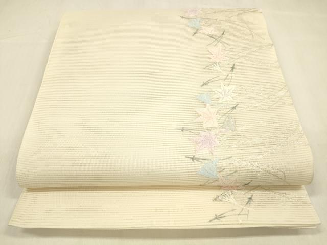 平和屋着物＊夏物 六通柄 本袋帯 唐織 草葉文 銀糸 正絹 逸品 DABA0870cm