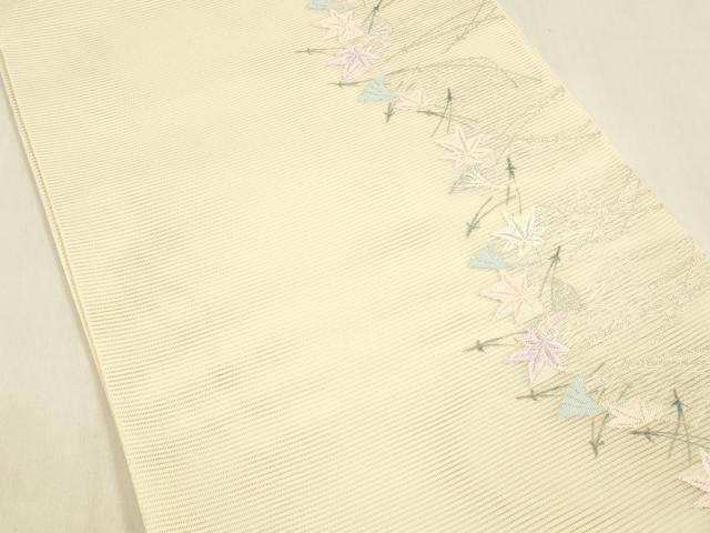 平和屋着物＊夏物 六通柄 本袋帯 唐織 草葉文 銀糸 正絹 逸品 DABA0870cm