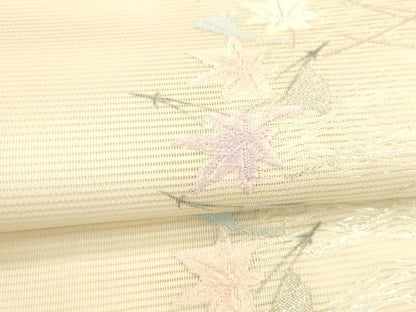 平和屋着物＊夏物 六通柄 本袋帯 唐織 草葉文 銀糸 正絹 逸品 DABA0870cm