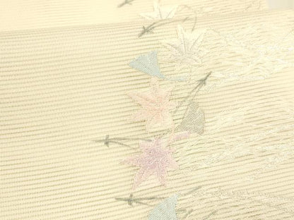 平和屋着物＊夏物 六通柄 本袋帯 唐織 草葉文 銀糸 正絹 逸品 DABA0870cm
