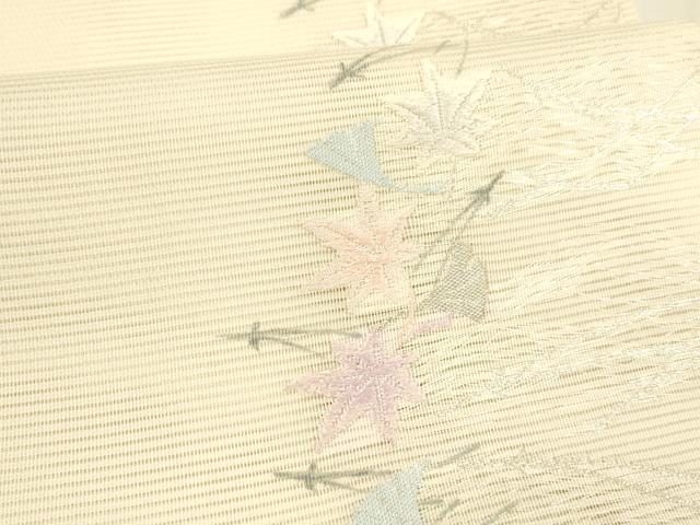 平和屋着物＊夏物 六通柄 本袋帯 唐織 草葉文 銀糸 正絹 逸品 DABA0870cm