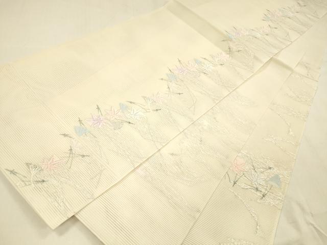 平和屋着物＊夏物 六通柄 本袋帯 唐織 草葉文 銀糸 正絹 逸品 DABA0870cm