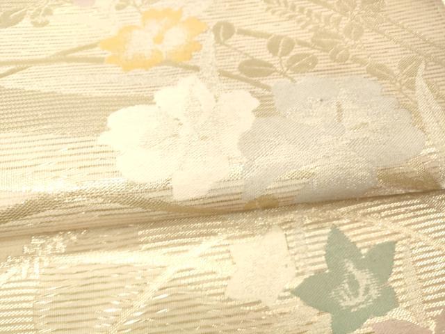 平和屋着物＊夏物 六通柄袋帯 流水草花文 金糸 正絹 逸品 DABA0871cm
