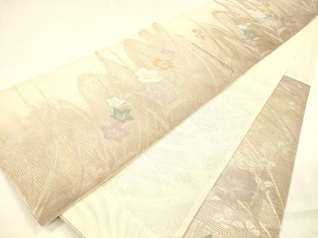 平和屋着物＊夏物　六通柄袋帯　流水草花文　金糸　正絹　逸品　DABA0871cm 平和屋着物＊夏物 六通柄袋帯 流水草花文 金糸 正絹 逸品 DABA0871cm