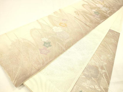 平和屋着物＊夏物 六通柄袋帯 流水草花文 金糸 正絹 逸品 DABA0871cm