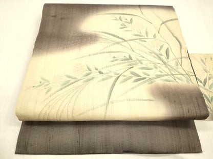 平和屋着物＊夏物 絹芭蕉 九寸名古屋帯 手描き 草花文 金彩 正絹 逸品 DABA0875cm