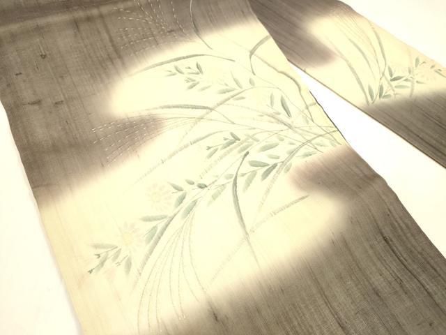 平和屋着物＊夏物 絹芭蕉 九寸名古屋帯 手描き 草花文 金彩 正絹 逸品 DABA0875cm