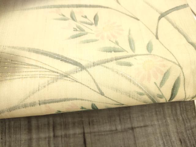 平和屋着物＊夏物 絹芭蕉 九寸名古屋帯 手描き 草花文 金彩 正絹