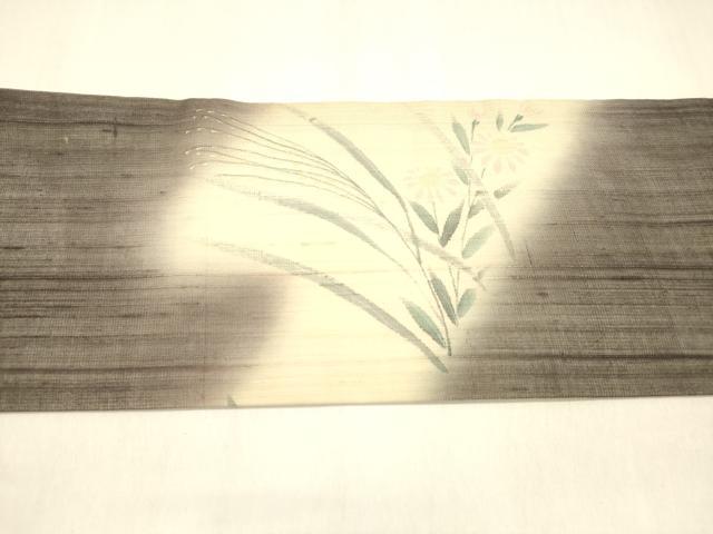 平和屋着物＊夏物 絹芭蕉 九寸名古屋帯 手描き 草花文 金彩 正絹 逸品 DABA0875cm