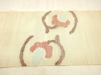 平和屋着物＊夏物 八寸名古屋帯 草花文 DABA0877cm