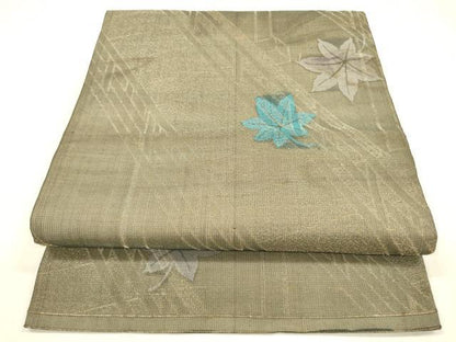 平和屋着物＊夏物 アンティーク 大正ロマン 丸帯 渡橋草葉文 金糸 正絹 逸品 DABA0880cm