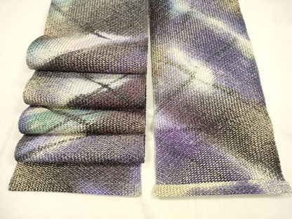 平和屋着物＊夏物 半幅帯 組織 抽象文様 金糸 正絹 逸品 DABA0884cm