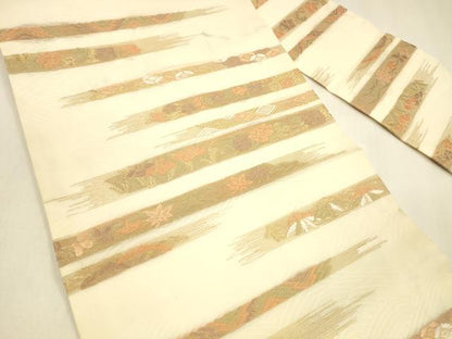 平和屋着物＊夏物 九寸名古屋帯 唐織 草花文 金糸 正絹 逸品 DABA0886cm