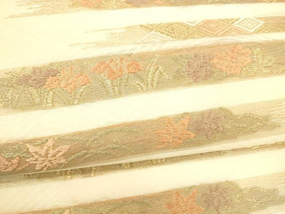 平和屋着物＊夏物 九寸名古屋帯 唐織 草花文 金糸 正絹 逸品 DABA0886cm