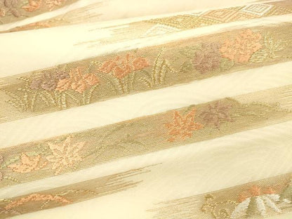 平和屋着物＊夏物 九寸名古屋帯 唐織 草花文 金糸 正絹 逸品 DABA0886cm