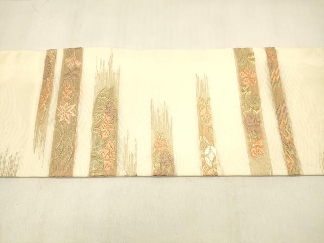 平和屋着物＊夏物　九寸名古屋帯　唐織　草花文　銀糸　正絹　逸品　DAAY8331cm 平和屋着物＊夏物 九寸名古屋帯 唐織 草花文 金糸 正絹 逸品 DABA0886cm