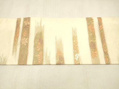 平和屋着物＊夏物 九寸名古屋帯 唐織 草花文 金糸 正絹 逸品 DABA0886cm