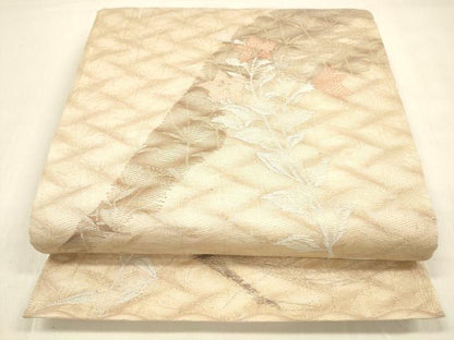 平和屋着物＊夏物 六通柄袋帯 草花文 金糸 正絹 逸品 DABA0887cm