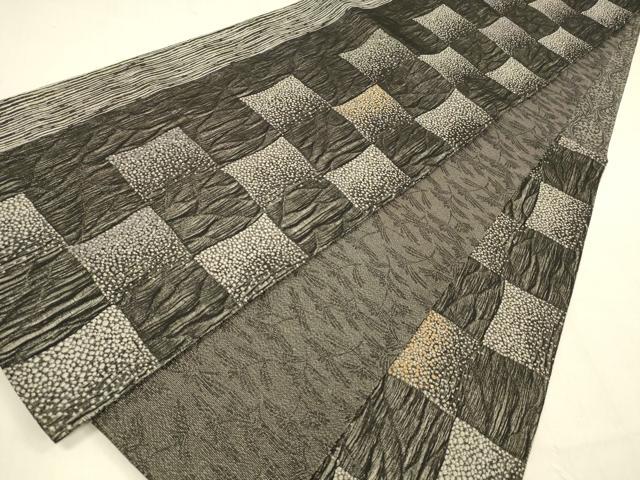 平和屋着物▽両面 六通柄袋帯 スリーシーズン 春夏秋 櫛織 抽象文様 枝花文 銀糸 正絹 逸品 DABA0891cm
