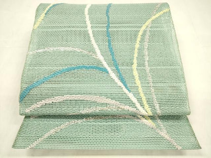 平和屋着物＊夏物 八寸名古屋帯 草葉文 銀糸 正絹 逸品 DABA0894cm
