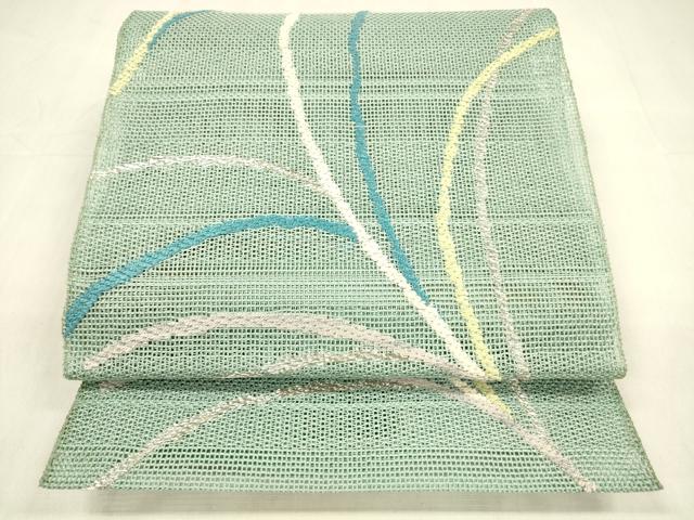 平和屋着物＊夏物 八寸名古屋帯 草葉文 銀糸 正絹 逸品 DABA0894cm